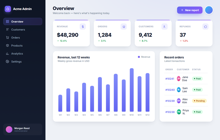 Claude's faithful refresh: the original layout with crisper cards and violet accents